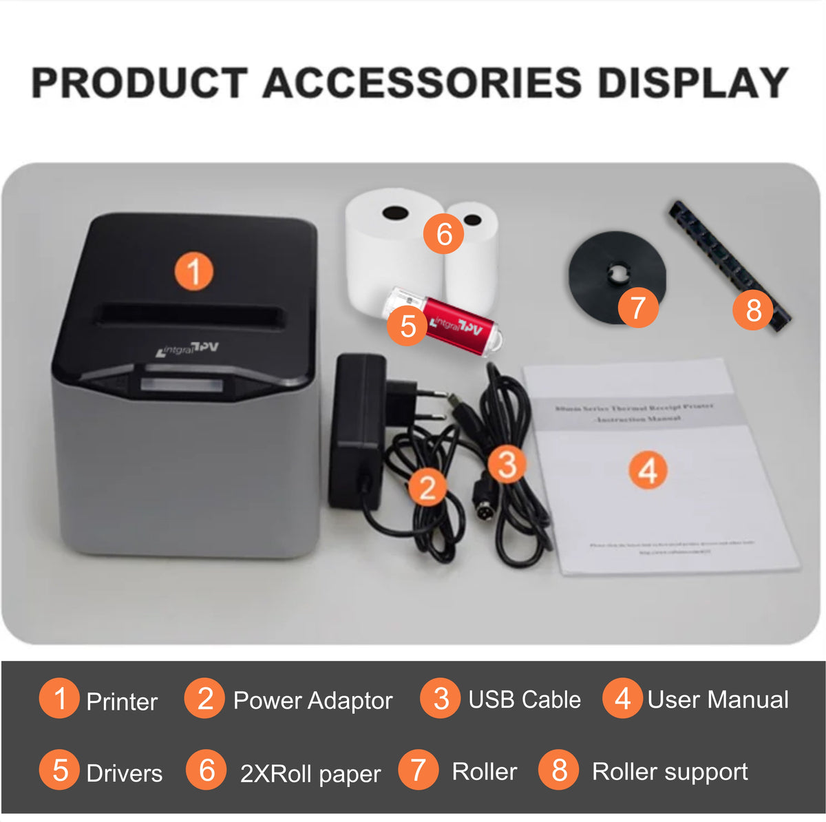 8370 Impresora Térmica Recibos/Tickets 80mm – Puerto/Conexión: USB, LAN/RJ45, RJ11 – Corte Automático – Win, Linux, Android, Mac – Rollo Extra y pendrive Drivers – TPV POS (Negro) - IntgralTPV